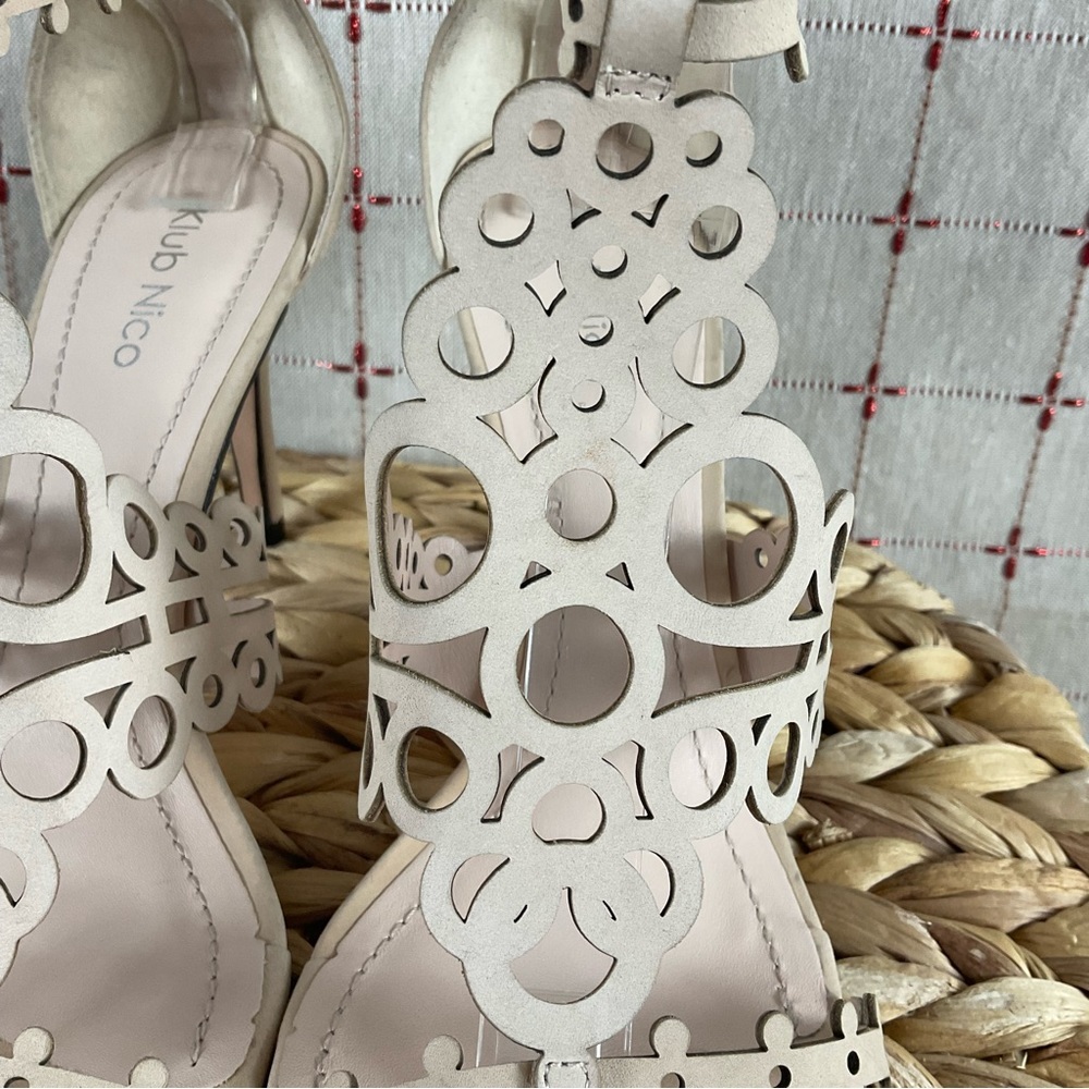 BHLDN Klub Nico “Antonia” Ivory Circular Laser Cutout Wedding Heels Shoes Sz 9 - Picture 9 of 11